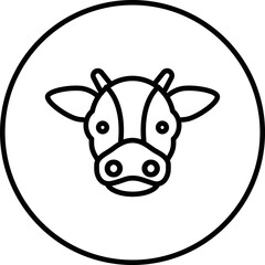 Cow head, black and white line icon vector illustration in a circle, for web use for farm, milk