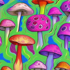 Fototapeta na wymiar Illustration of psychedelic mushrooms. Generative AI
