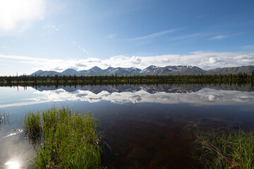 mountains in alaska with water reflection 