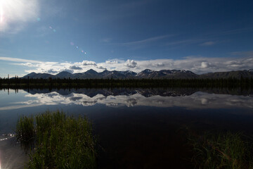 mountains in alaska with water reflection 