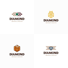 Set of Wheat Grain Diamond logo designs concept vector, Agriculture wheat Logo Template vector icon