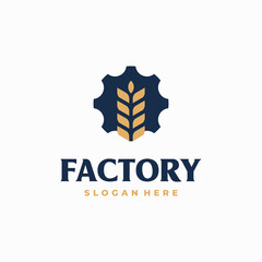 Wheat Grain Factory Logo designs concept with gear symbol, Bread Factory logo template