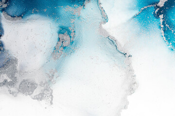 Marble ink abstract art from exquisite original painting for abstract background . Painting was painted on high quality paper texture to create smooth marble background pattern of ombre alcohol ink . © InfiniteFlow