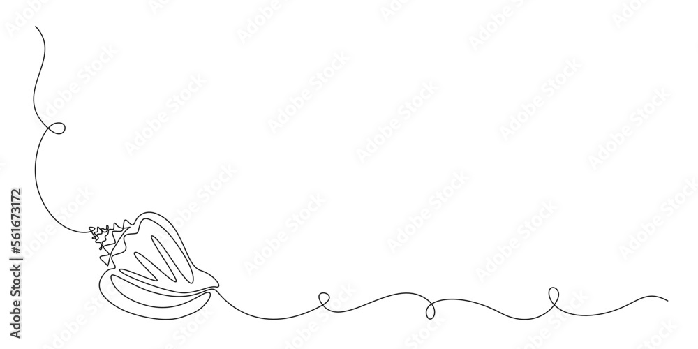 Aufkleber continuous one line drawing of conch sea shell. seashell symbol and banner of beauty spa and wellnes