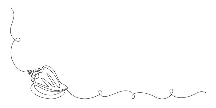 Continuous one line drawing of conch sea shell. Seashell symbol and banner of beauty spa and wellness salon in simple linear style. Editable stroke. Doodle Vector illustration