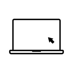 Laptop with pointer or cursor icon isolated. Notebook screen template. Display with clicking mouse on white background.