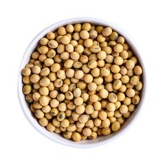 Soybean seeds in a bowl on transparent PNG, Top view