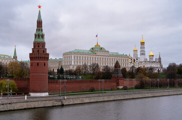 The Grand Kremlin Palace, the Blagoveshchenskaya and Vodovzvodnaya Towers of the Kremlin Wall and...