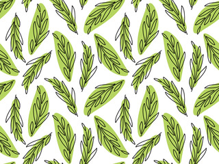Seamless pattern with leaf Branch, floral greenery. Repeated Flat vector illustration with green twigs sketch wallpaper, textile, wrapping, scrapbooking. Floral seamless pattern. Background flowers