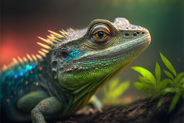 Obraz premium green iguana on a branch