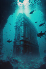 ancient temple submerged in the ocean