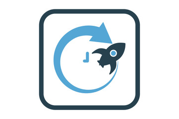 Clock icon illustration with arrow and rocket. suitable for fast time icon. solid icon style. Simple vector design editable