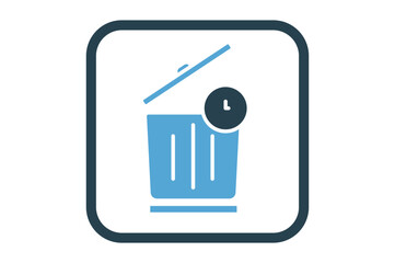 Trash can icon illustration with clock. suitable for waste of time icon. solid icon style. Simple vector design editable