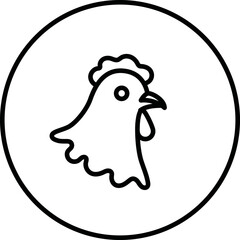 Hen head black and white line icon vector illustration in a circle, for web use for farm