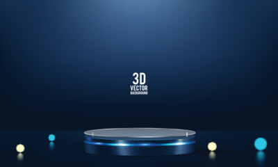 Abstract 3D blue cylinder pedestal