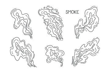 Doodle Smoke Line Art. Aroma Steam Clouds Set. Fume Vector illustration.