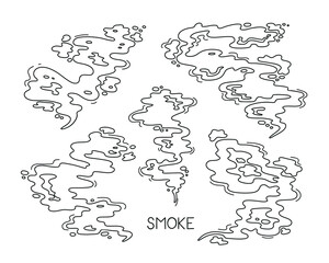 Obraz premium Doodle Smoke Line Art. Aroma Steam Clouds Set. Fume Vector illustration