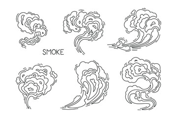 Fototapeta premium Doodle Smoke Line Art. Aroma Steam Clouds Vector Set. Fume illustration.