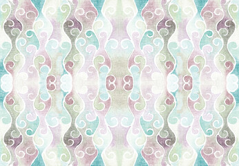 watercolour Blurry fuzzy geometric loral seamless repeat pattern. Color blurred abstract flowers in...