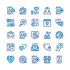 Online dating line icons. Blue color. Vector line icons set