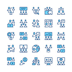 Teamwork line icons. Blue color. Vector line icons set