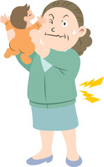 腰が痛い孫を抱いたシニア女性（輪郭線なし）