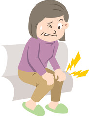 膝が痛くソファーから立ち上がれない女性（輪郭線なし）