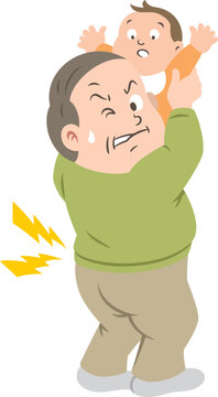 recommend clip art: 腰が痛い孫を抱いたシニア男性（輪郭線なし）
