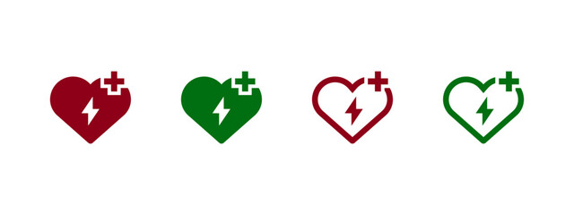 AED, automated external defibrillator sign in red and green color. AED in flat style concept.	 - obrazy, fototapety, plakaty