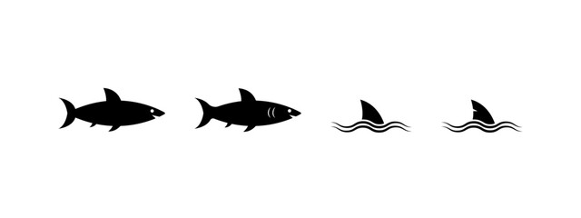 Set of shark and fin vector illustration isolated icon. shark icon in black style concept.	