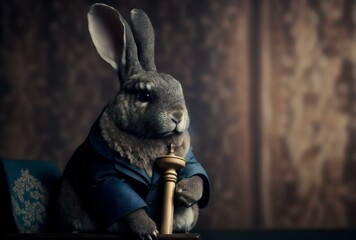 rabbit wearing a suit and holding a gavel, representing the power and authority of a business leader (AI Generated)