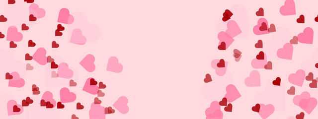Beautiful pink, red hearts confetti falling down isolated. Abstract festive hearts background. Holiday concept and celebration Valentines day concept. Heart shapes overlay background.