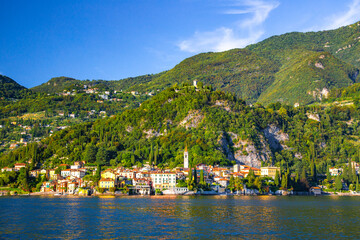 Fototapeta premium Aerial view of Bellagio village in Lake Como, in Italy.