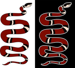 red snake vector.Lampropeltis triangulum vector.Sticker and hand drawn snake for tattoo.Red snake Reptile on white background.