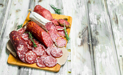 Assortment of different smoked salami.