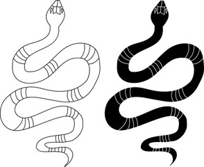 red snake vector.Lampropeltis triangulum vector.Sticker and hand drawn snake for tattoo.Red snake Reptile on white background.