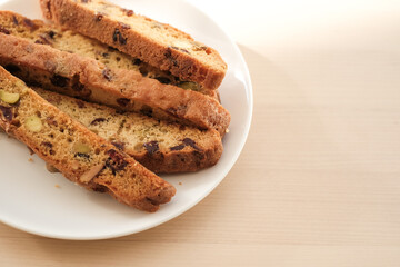 Homemade biscotti cookies ,Traditional Italian dessert on white plate