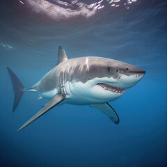 close-up photograph of a great white shark