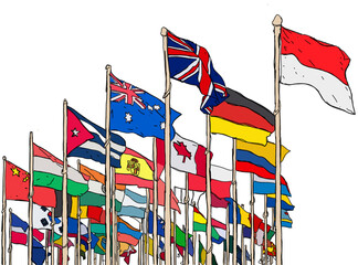 flags of the world flying