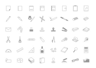 シンプルな文房具アイコンセット（モノクロ・ベクター・事務用品）