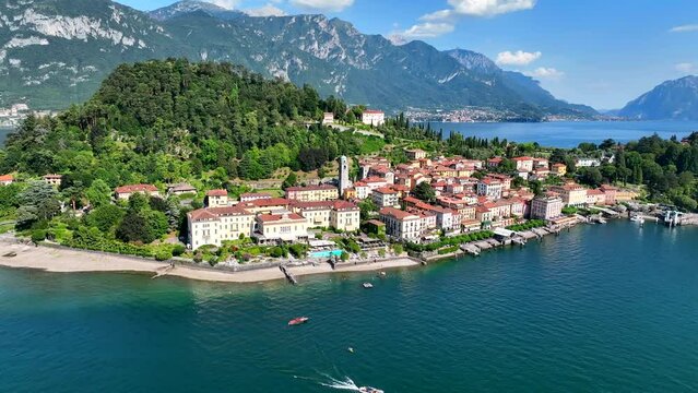 Aerial view of Bellagio village in Lake Como, in Italy.