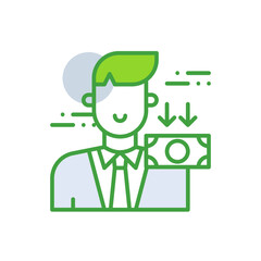 Low Income business people icon with green duotone style. Finance, money, price, financial, sign, cost, reduction. Vector illustration