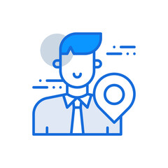 User Location business people icon with blue duotone style. Search, pin, map, set, navigation, web, travel. Vector illustration
