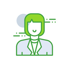 Business Woman business people icon with green duotone style. Girl, human, profile, avatar, face, user, lady. Vector illustration