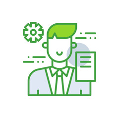 Productivity business people icon with green duotone style. Support, industrial, innovation, development, industry, performance, system. Vector illustration