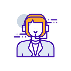 Customer Service business people icon with purple and orange duotone style. Help, support, contact, center, person, call, phone. Vector illustration