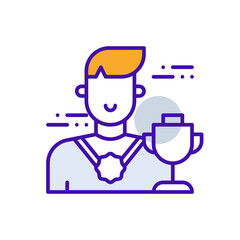Winner business people icon with purple and orange duotone style. Win, award, best, success, achievement, first, champion. Vector illustration