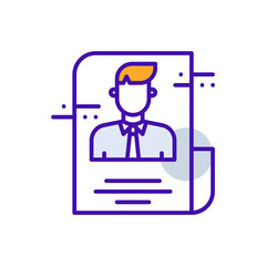 Resume business people icon with purple and orange duotone style. Recruitment, cv, web, office, career, design, professional. Vector illustration