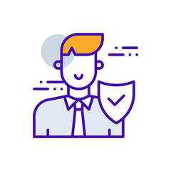 Security business people icon with purple and orange duotone style. Lock, protection, safety, secure, shield, password, internet. Vector illustration