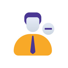 Team Reduction business people icon with purple and orange duotone style. Person, dismissal, analysis, sustainable, layoffs, resources, renewable. Vector illustration